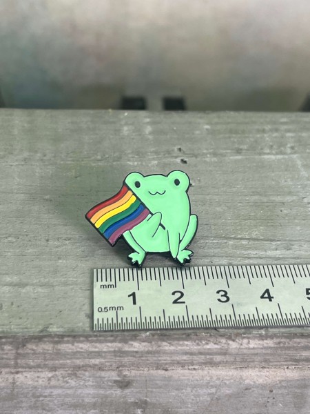 Emaille Pin Frosch mit Fahne