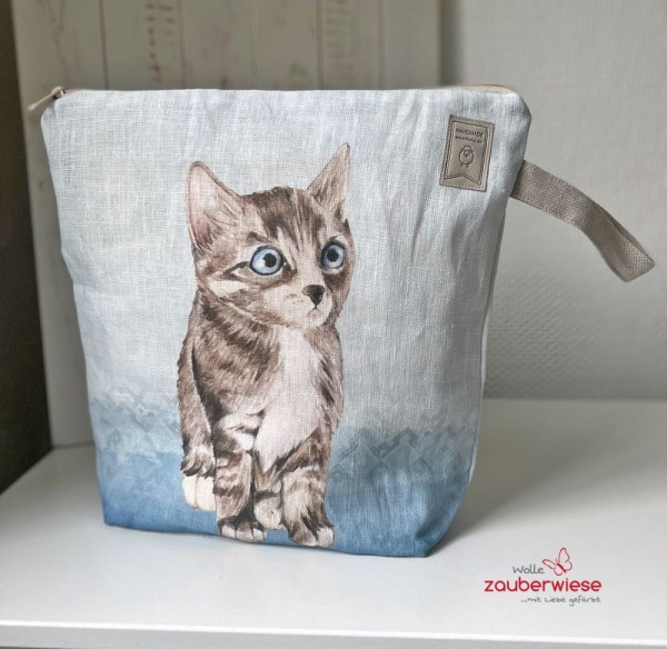 Stricktasche Katze blau