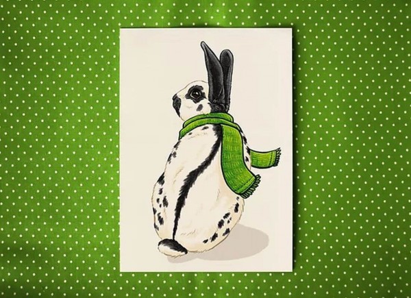 Kaninchen mit grünem Schal