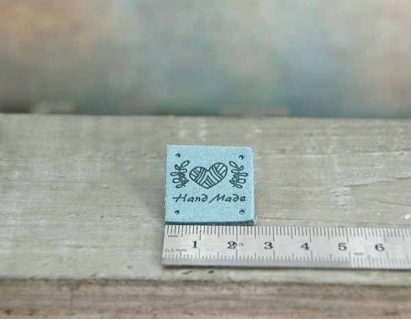 Etikett Hand Made, blau