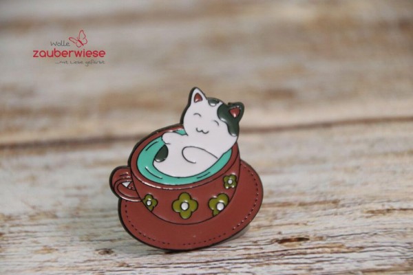 Emaille Pin Katze braune Tasse