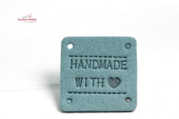 Etikett handmade with love, petrol