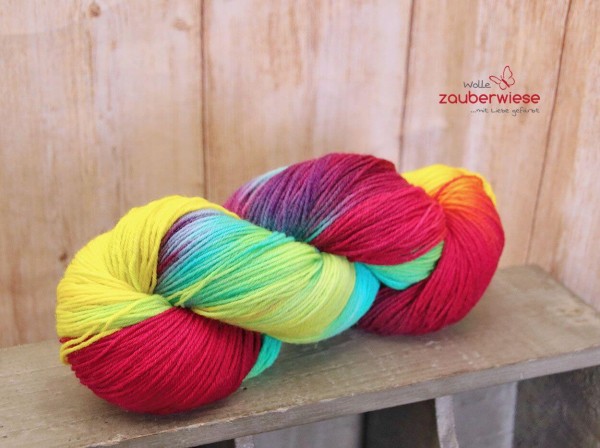 bunter Vogel, 4-fach Sockenwolle 400m, mulesingfrei