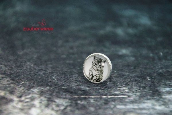 Cabochon Pin Katze schwarzweiß