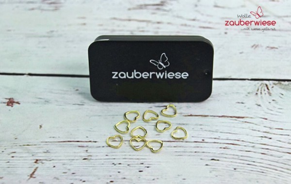 Maschenmarkierer 10 Stück, Herz goldfarben
